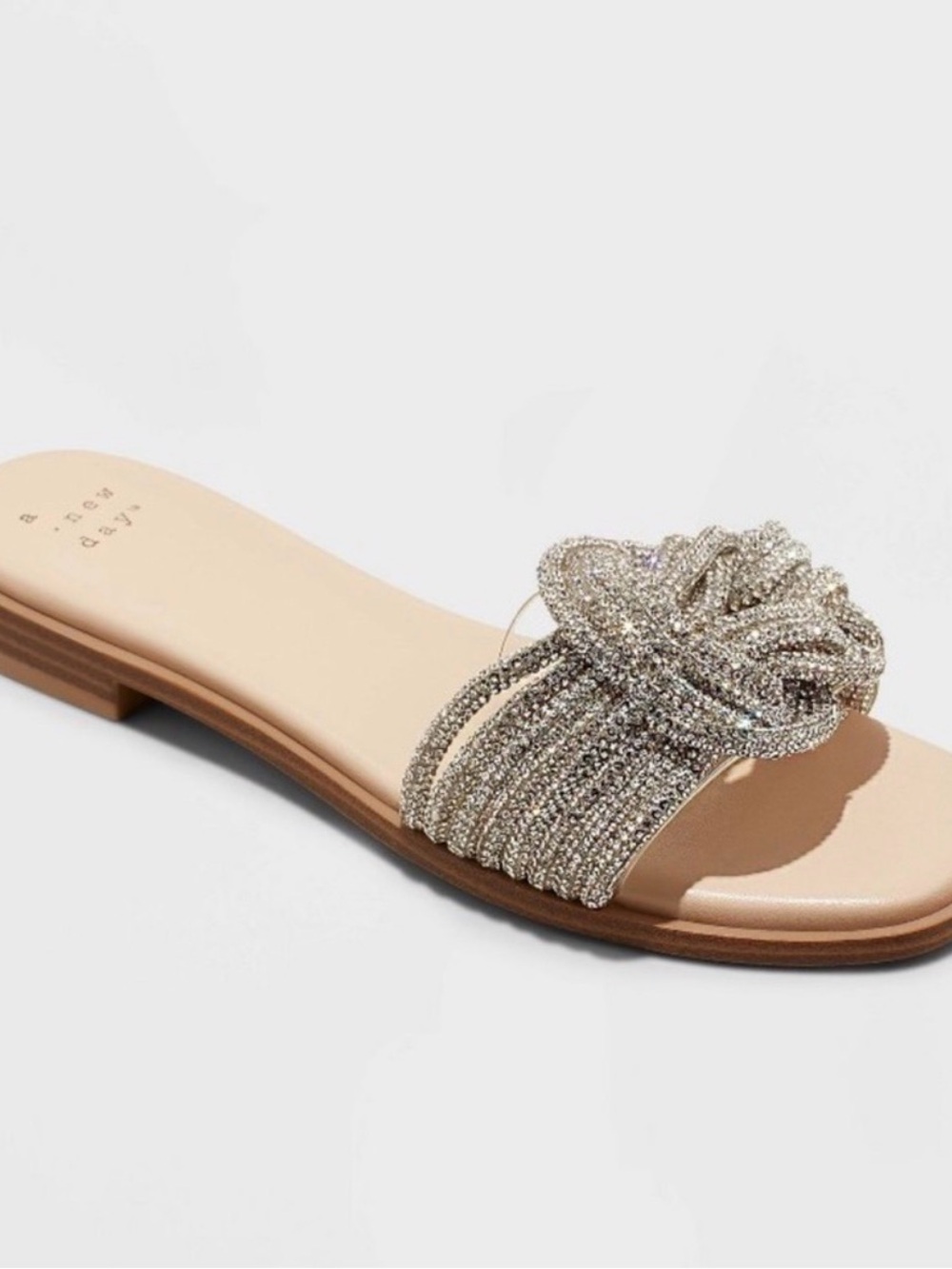 Women’s Silver Beaded Slide Sandals - Elegant Knot Detail